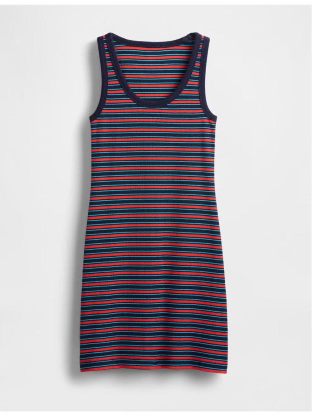 NWOT GAP Navy Blue & Red Stripe Rib Knit Mini Sleeveless Tank Dress Sz L - Picture 4 of 7